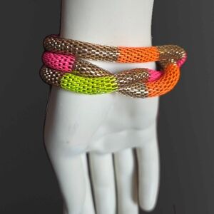 Y2K Neon Woven Mesh Bracelet Pink Orange Green Statement